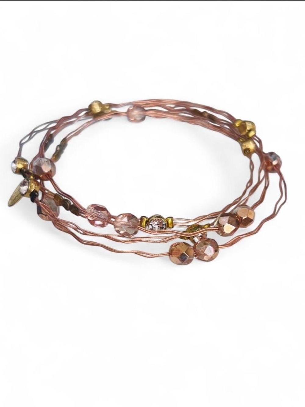 Seasonal Whispers Set of 4 Wire and Pink Crystal Bangle Bracelets - 7.5"